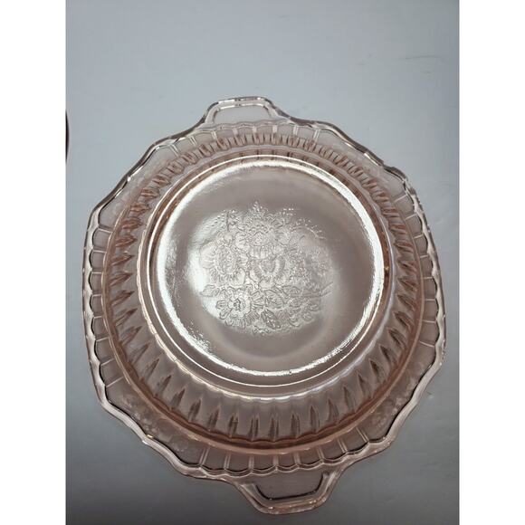 Vtg 1930s Anchor Hocking Rose Pink Depression Glass Mayfair Handled Covered Dish - Picture 7 of 10